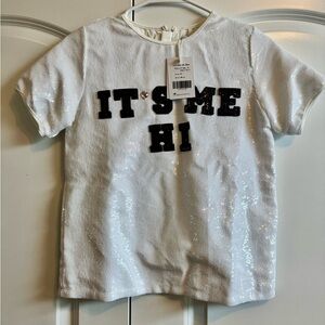 Lola + The Boys White Sequin Short Sleeve Tee with Black Lettering